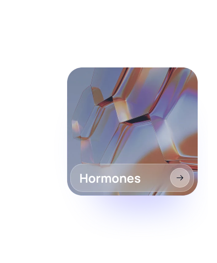 Hormones card: iridescent glass crystals
