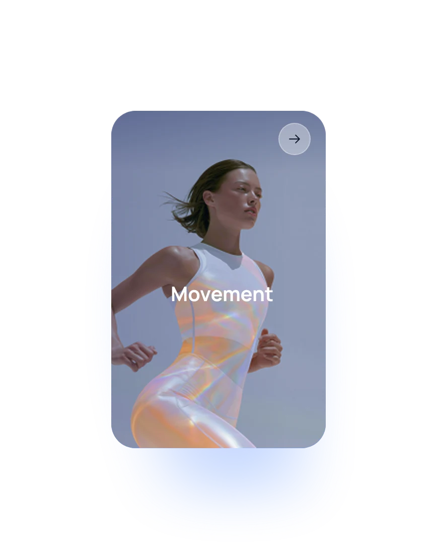 Movement card: a runner in an iridescent top