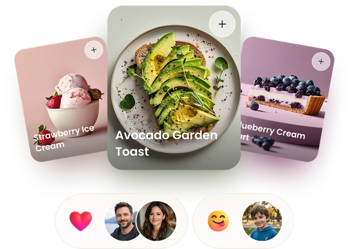 Recipe cards with family reactions